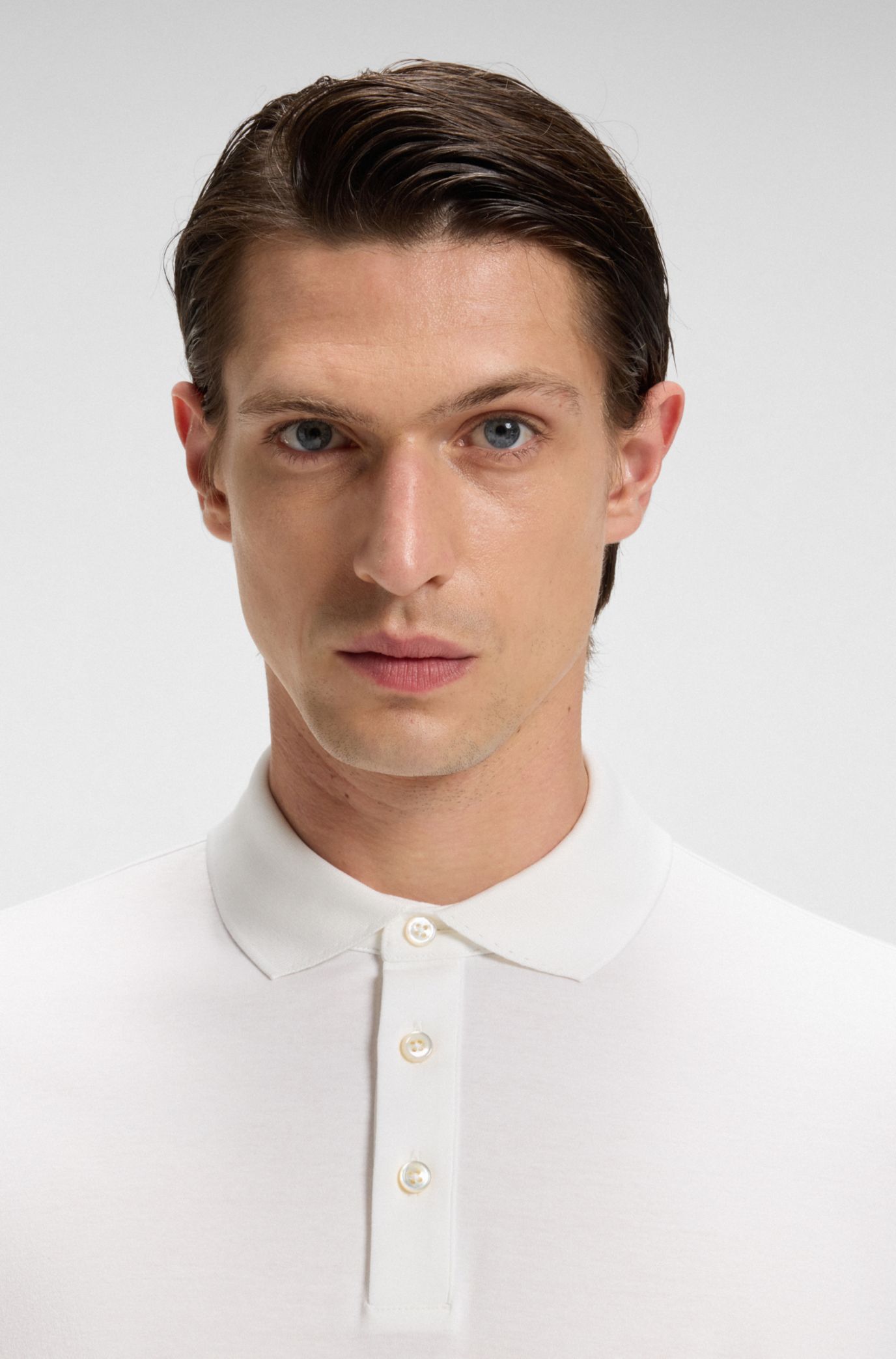Regular-fit polo shirt in mercerised cotton, White