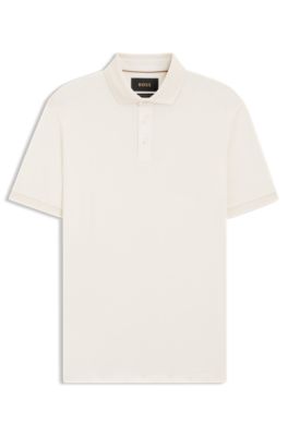 Regular-fit polo shirt in mercerised Italian cotton, Natural