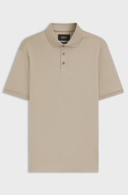 Polo Regular en coton italien merceris&eacute;, Beige