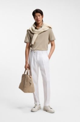 Polo Regular en coton italien merceris&eacute;, Beige