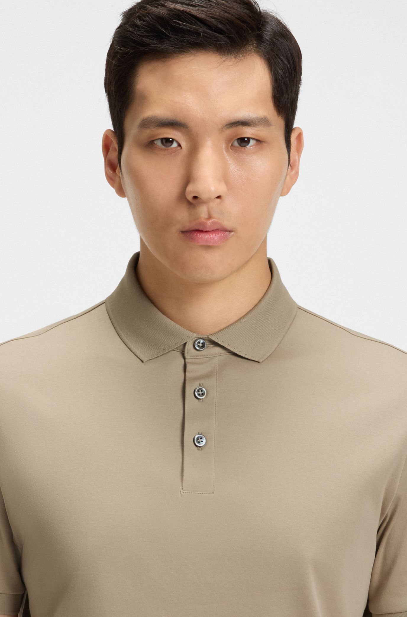 Regular-fit polo shirt in mercerised cotton, Beige