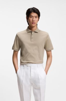 Mercerised-cotton polo shirt, Beige