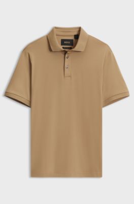 Mercerised-cotton polo shirt, Beige