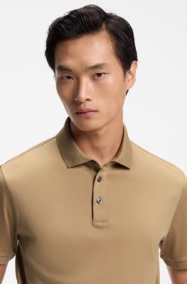 Mercerised-cotton polo shirt, Beige