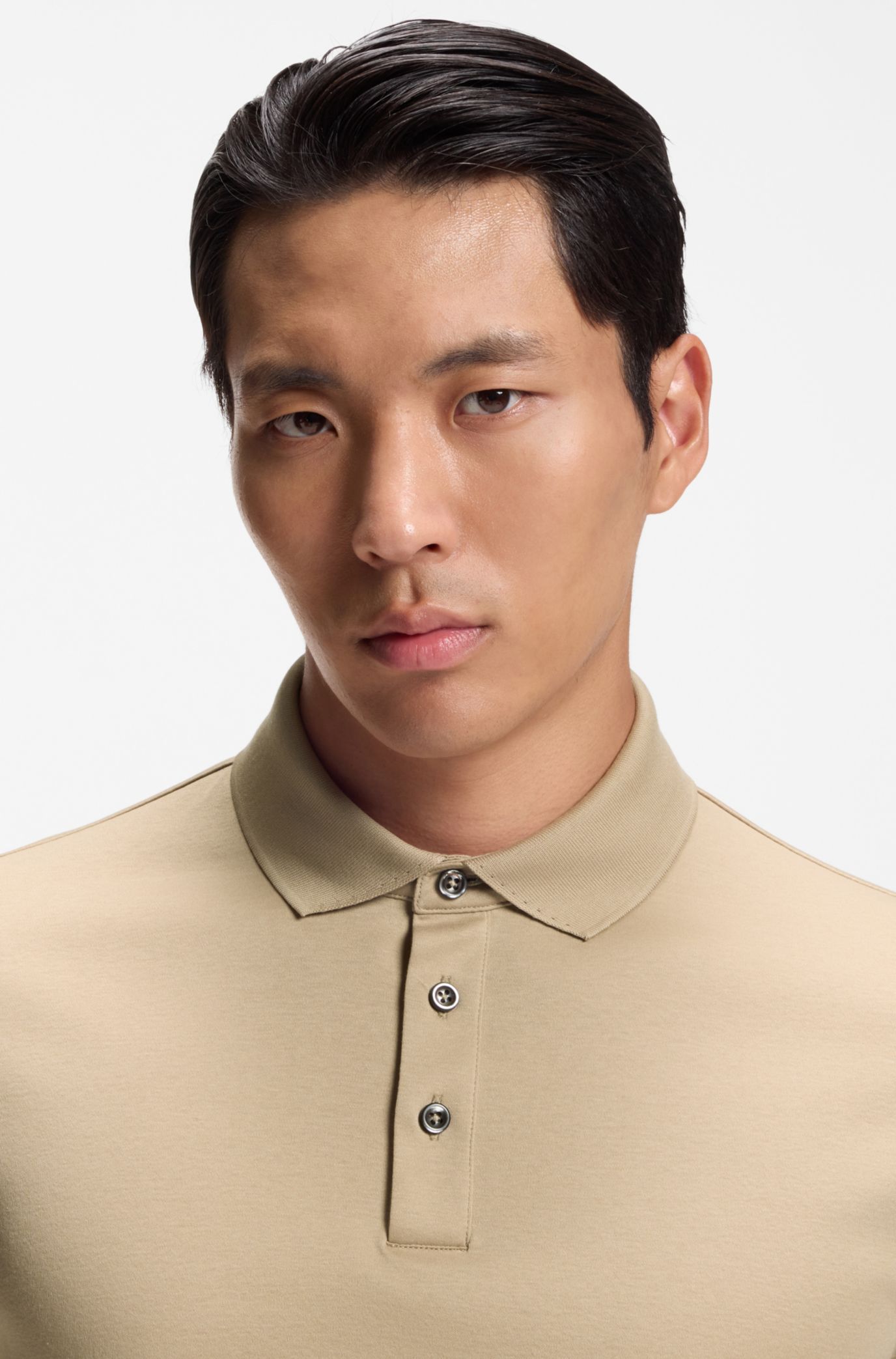 Mercerised-cotton polo shirt, Light Beige