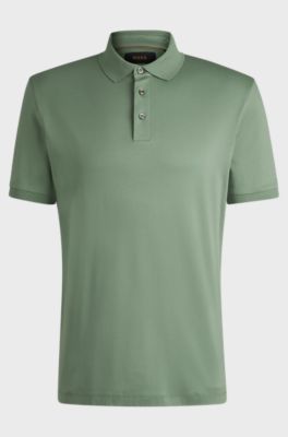 Mercerised cotton polo shirt with stand-up collar, Light Green