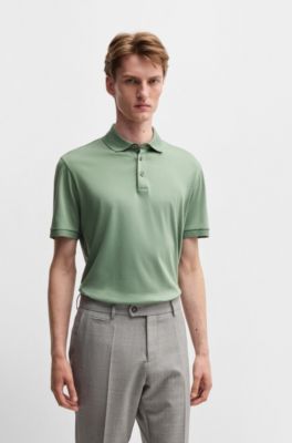Regular-fit polo shirt in mercerised Italian cotton, Light Green