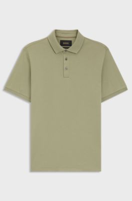 Poloshirt med regular fit i merceriseret italiensk bomuld, Kaki