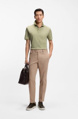 Regular-fit polo shirt in mercerised Italian cotton, Khaki