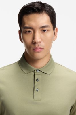 Regular-Fit Poloshirt aus merzerisierter italienischer Baumwolle, Khaki