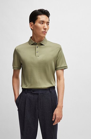 Regular-fit polo shirt in mercerised Italian cotton, Khaki