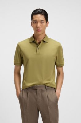 Mercerised cotton polo shirt with stand-up collar, Light Green
