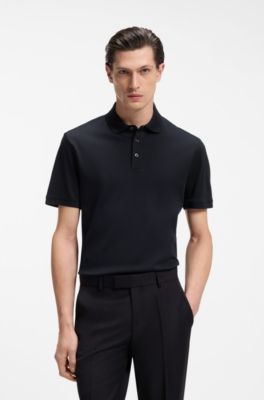 Mercerised-cotton polo shirt, Dark Blue