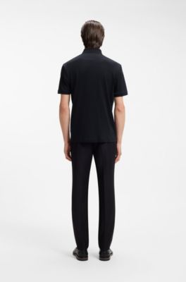 Mercerised cotton polo shirt with stand-up collar, Dark Blue