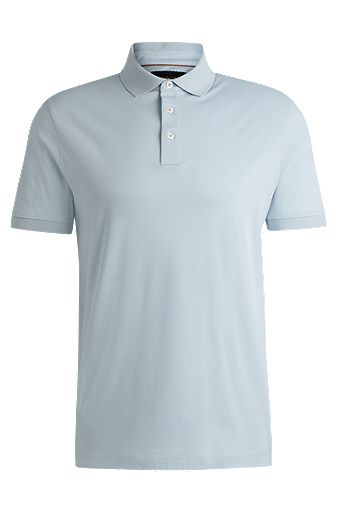 Regular-fit polo shirt in mercerised Italian cotton, Light Blue