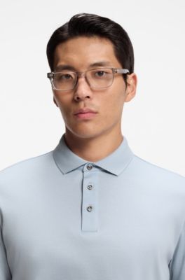 Regular-fit polo shirt in mercerised Italian cotton, Light Blue