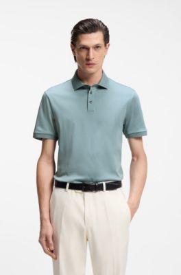 Regular-fit polo shirt in mercerised Italian cotton, Light Blue