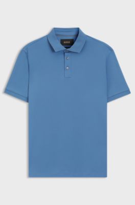 Regular-fit polo shirt in mercerised Italian cotton, Blue