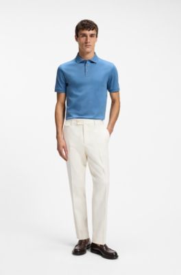 Mercerised cotton polo shirt with stand-up collar, Blue