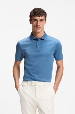 Regular-fit polo shirt in mercerised Italian cotton, Blue