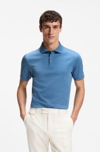 Regular-fit polo shirt in mercerised Italian cotton, Blue