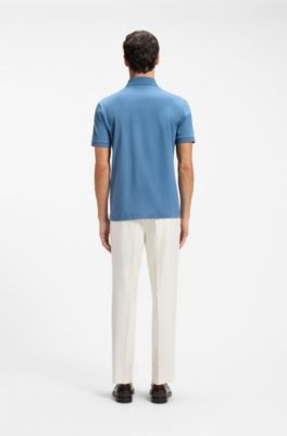 Regular-fit polo shirt in mercerised Italian cotton, Blue