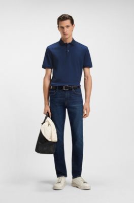 Polo regular fit in cotone mercerizzato italiano, Blu scuro