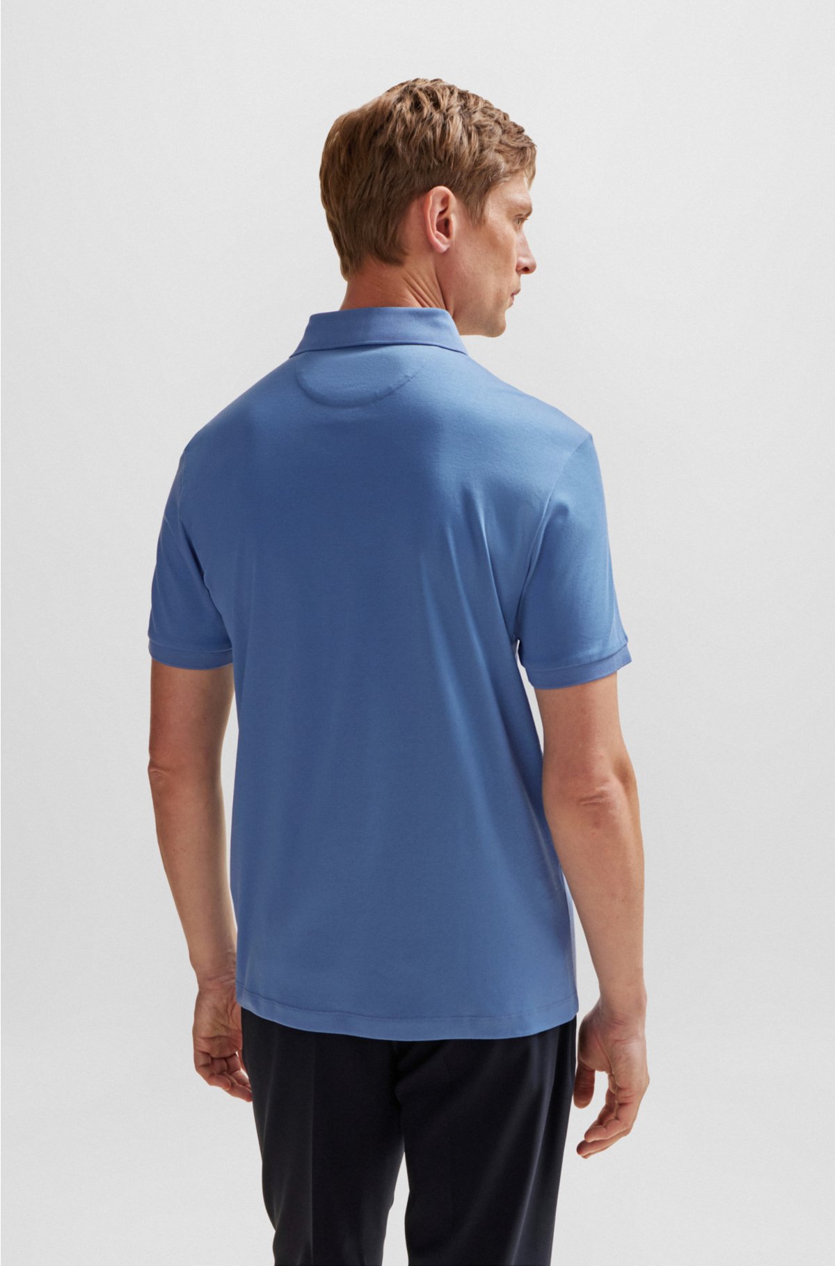 Regular-fit polo shirt in mercerised Italian cotton, Blue