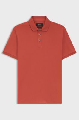 Mercerised cotton polo shirt with stand-up collar, Dark Orange