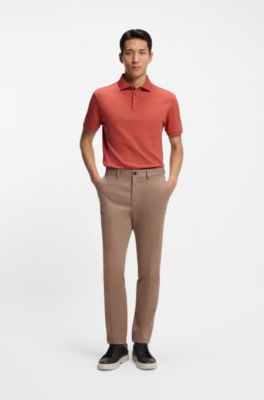Mercerised cotton polo shirt with stand-up collar, Dark Orange