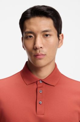 Regular-fit polo shirt in mercerised Italian cotton, Dark Orange
