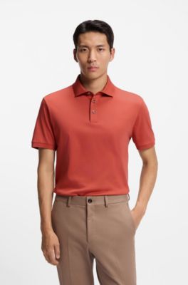 Mercerised cotton polo shirt with stand-up collar, Dark Orange
