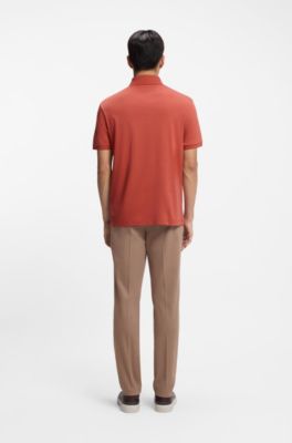 Mercerised cotton polo shirt with stand-up collar, Dark Orange