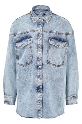 HUGO - Relaxed-fit shirt in moonwashed denim with patch pockets