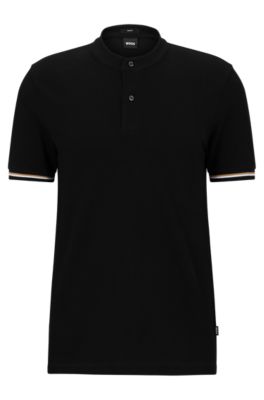 BOSS Collarless slimfit polo shirt in cotton piqué
