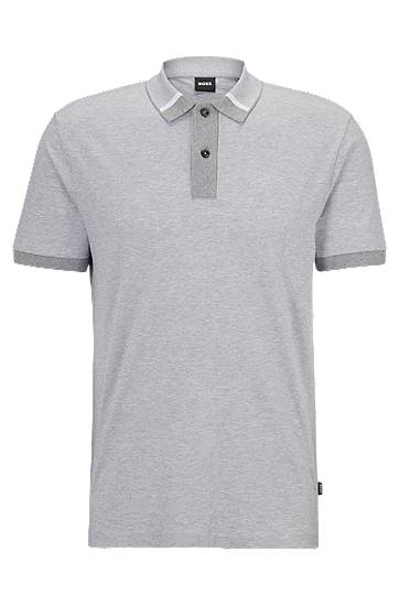 Hugo Boss Regular-fit Polo Shirt With Two-tone Micro Pattern In Gray