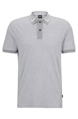 Hugo Boss Regular-fit Polo Shirt With Two-tone Micro Pattern In Gray