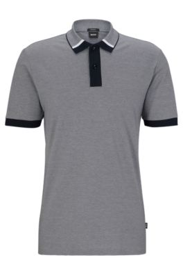 Hugo Boss Regular-fit Polo Shirt With Two-tone Micro Pattern In Dark Blue