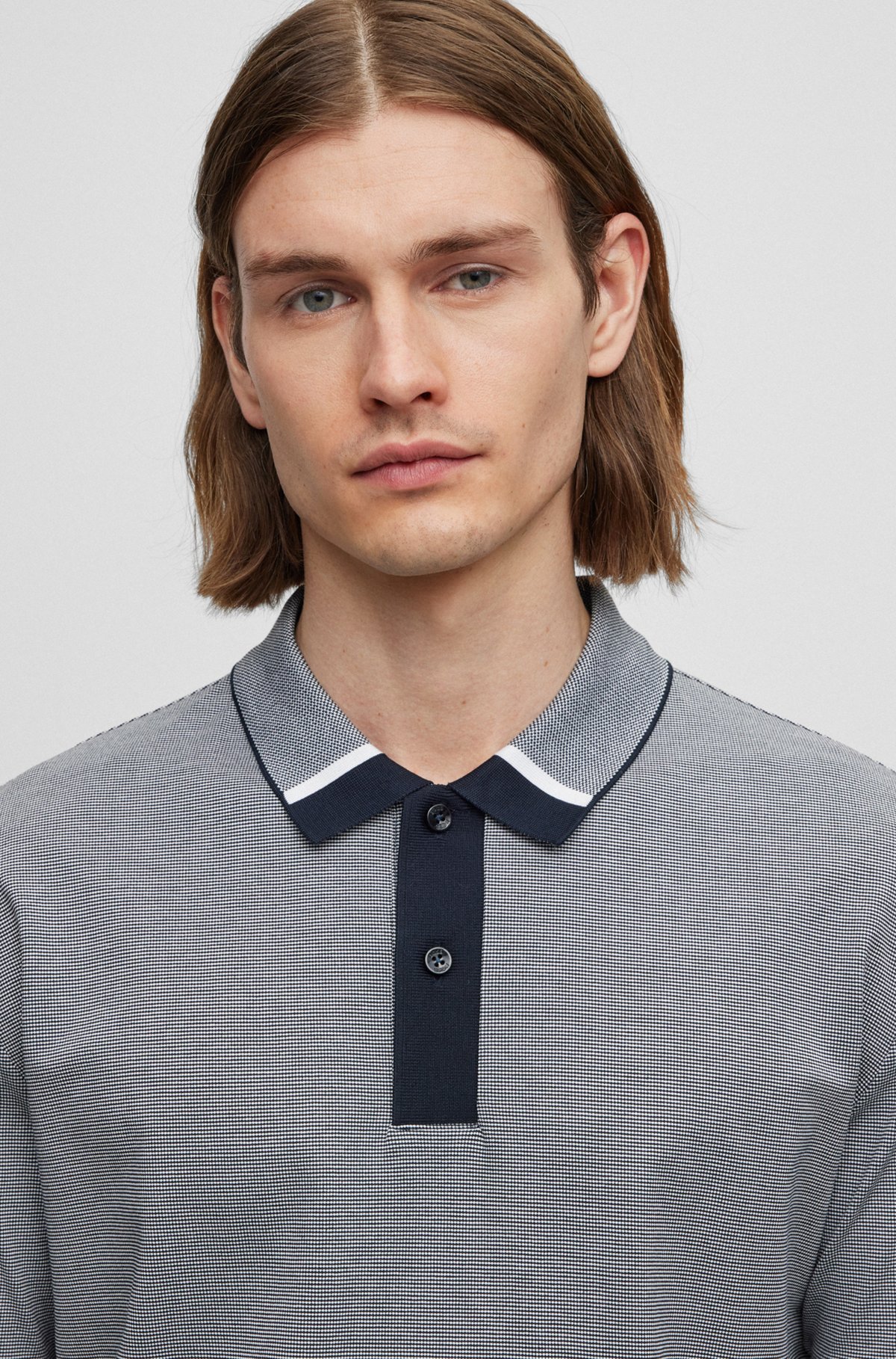 BOSS - Regular-fit polo shirt with two-tone micro pattern