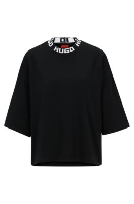 HUGO - Cotton-jersey relaxed-fit T-shirt with logo collar