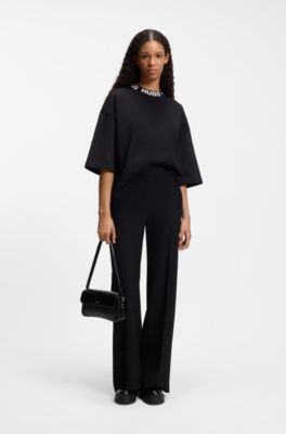 Cotton-jersey T-shirt with logo collar, Black