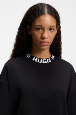 Cotton-jersey T-shirt with logo collar, Black