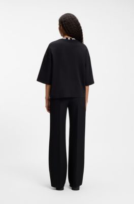 Cotton-jersey T-shirt with logo collar, Black