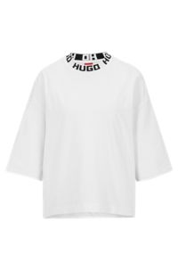 T-shirt i bomuldsjersey med relaxed fit og logokrave, Hvid