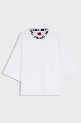 Cotton-jersey T-shirt with logo collar, White