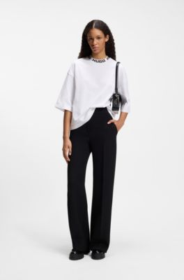Cotton-jersey T-shirt with logo collar, White