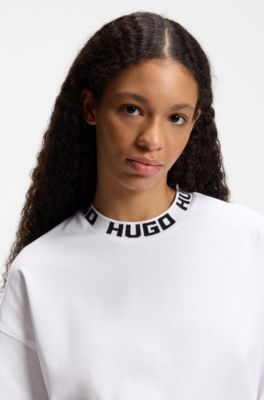Cotton-jersey T-shirt with logo collar, White