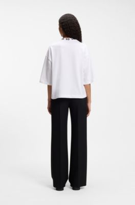 Cotton-jersey T-shirt with logo collar, White
