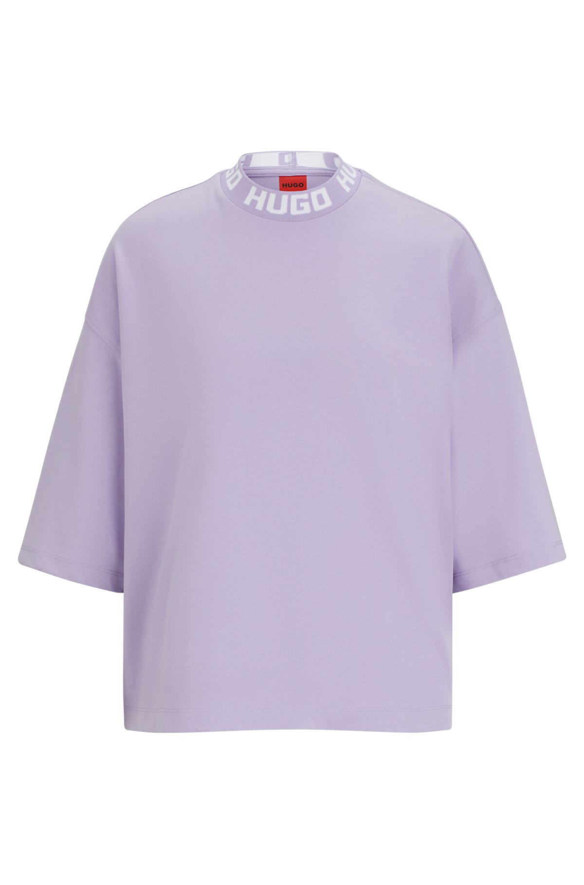 Cotton-jersey relaxed-fit T-shirt with logo collar, Light Purple