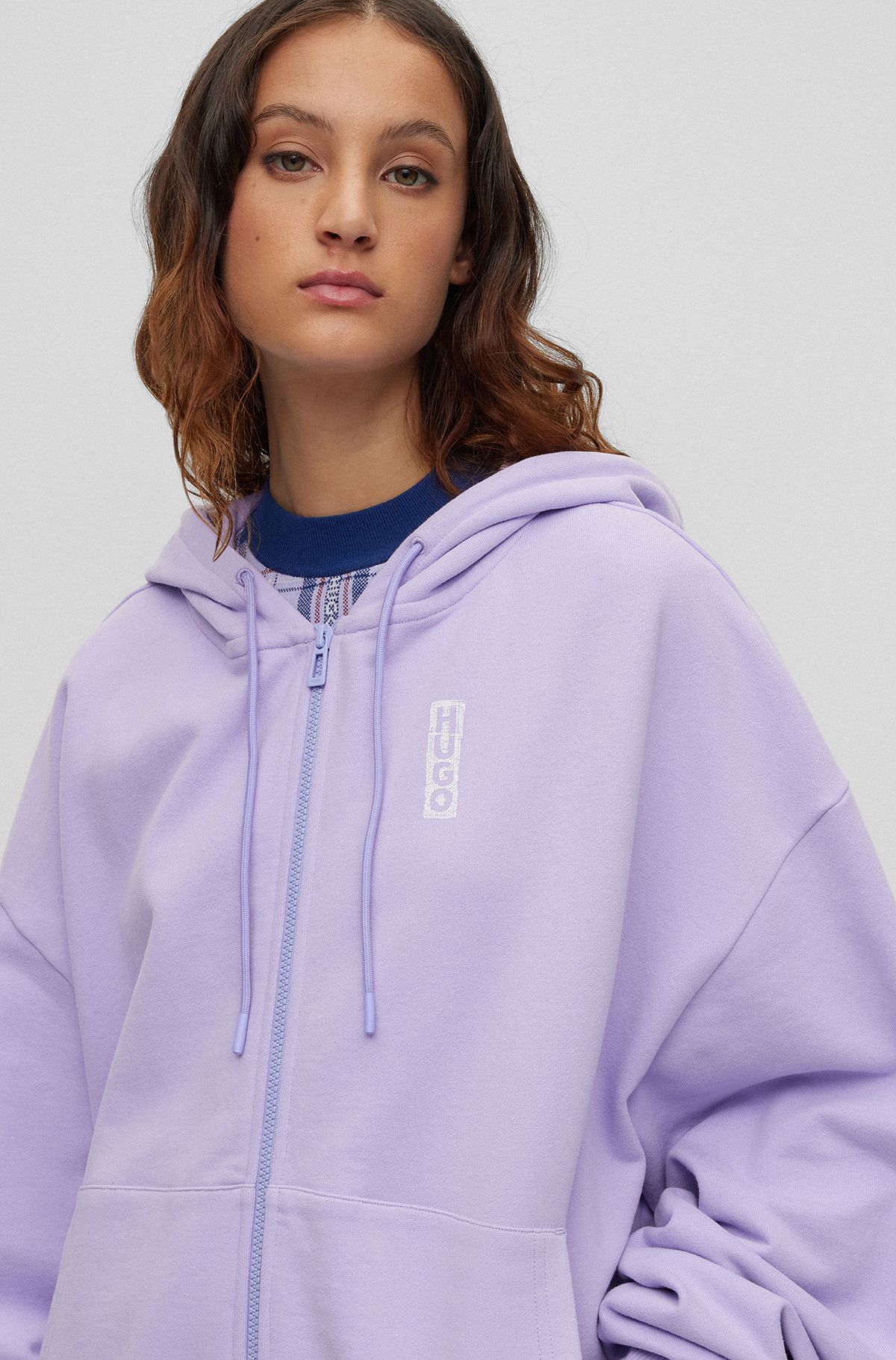 Cotton-terry zip-up hoodie with marker-inspired logo, Light Purple